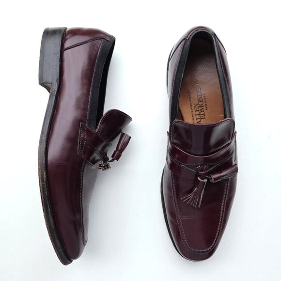 Allen Edmonds Men's Biscane Apron Toe Wine Leather Tassel Loafer Size 10C C - Picture 1 of 9